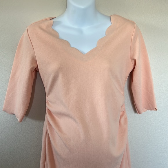 PinkBlush Peach Solid Scalloped Trim Fitted Maternity Dress - Picture 4 of 9